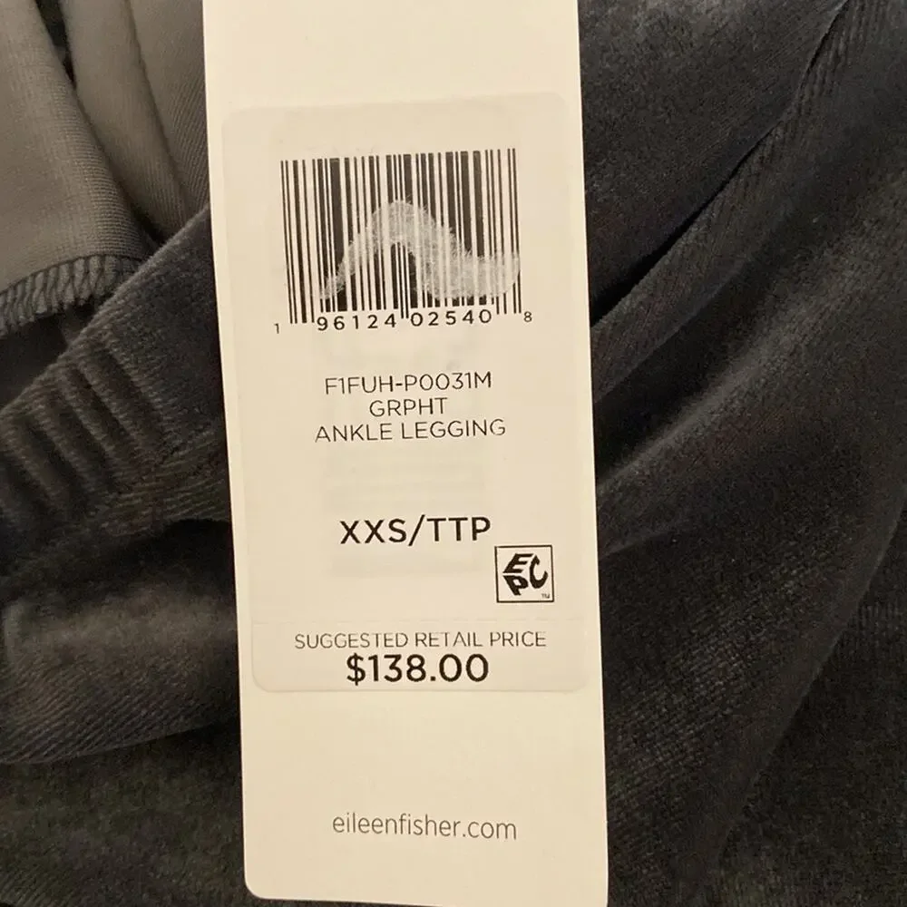 NWT Eileen Fisher velvet graphite ankle leggings, XXS